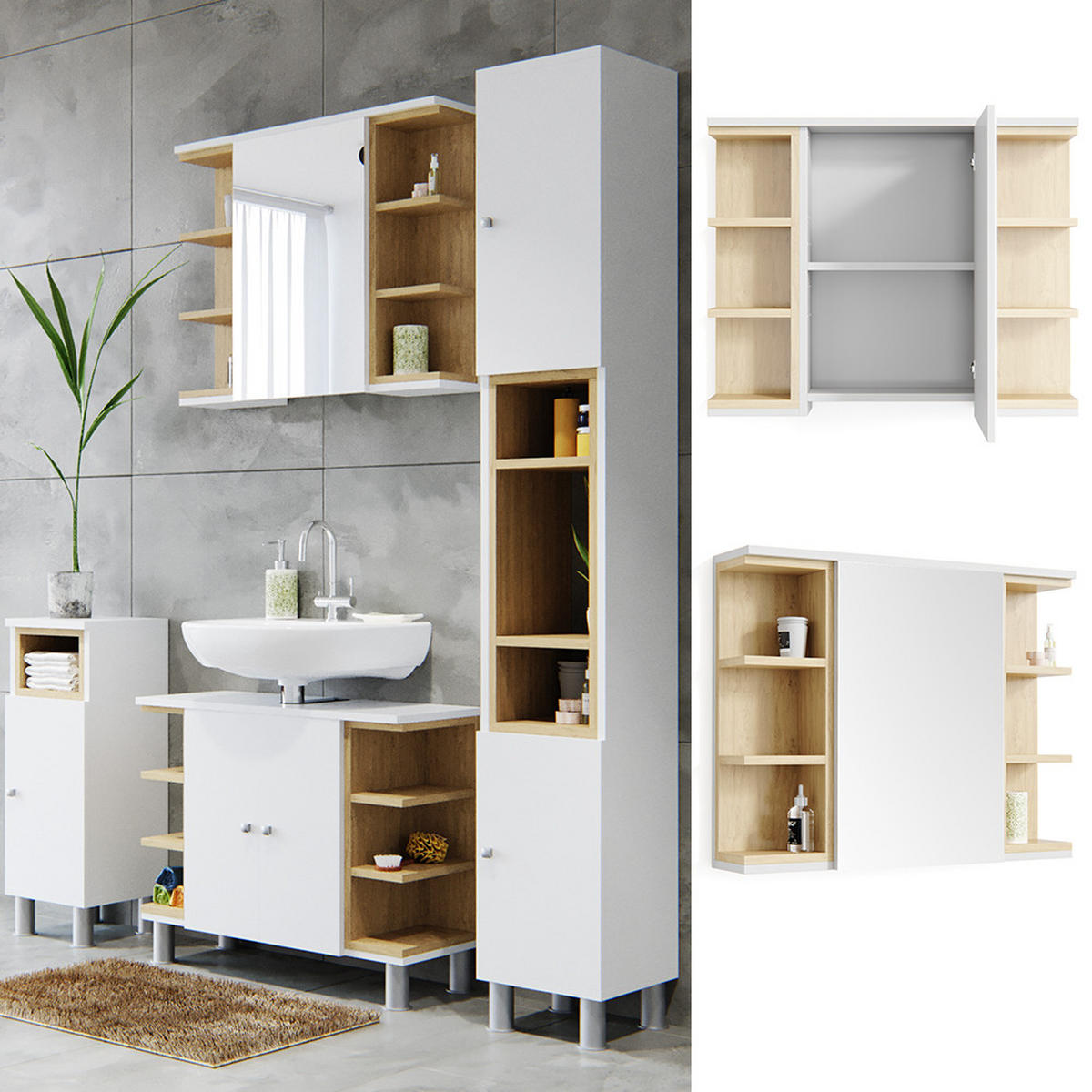 BADSPIEGELSCHRANK Aquis Weiß 79.6 x 64 cm - Weiß, Holzwerkstoff (79.6/64/18cm) - Vicco