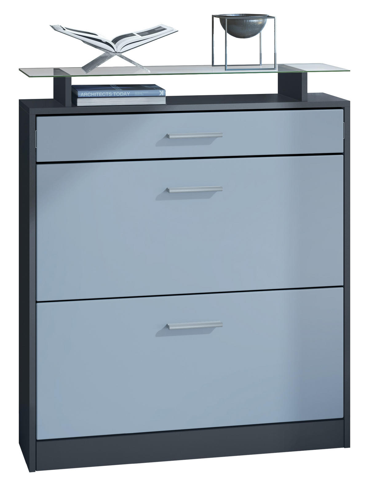 SCHUHSCHRANK Loret Fronten in Denim matt - Pastellblau, Holzwerkstoff (89/104/23cm) - Vladon