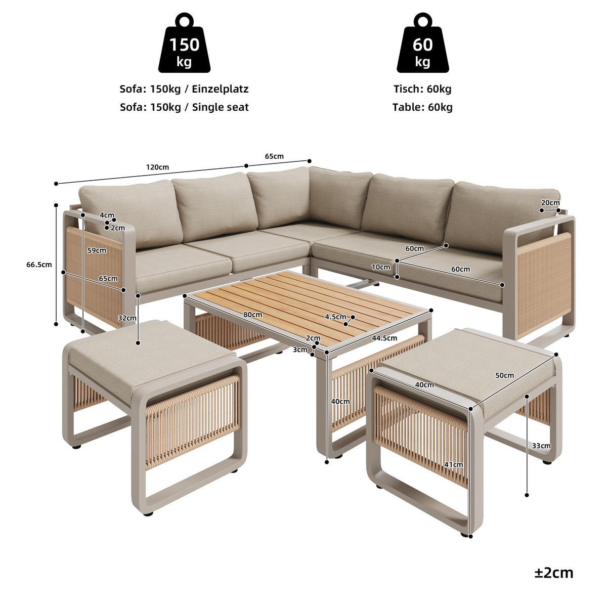GARTEN LOUNGESESSEL SET Beige - Beige, Metall - ComfortXL