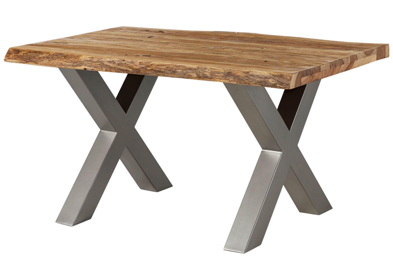 BAUMTISCH Sheesham 140x90x77 natur sandgestrahlt / X-Beine silber matt FREEFORM 5 - Silberfarben/Naturfarben, Holz (140/90/77cm) - Massivmoebel24