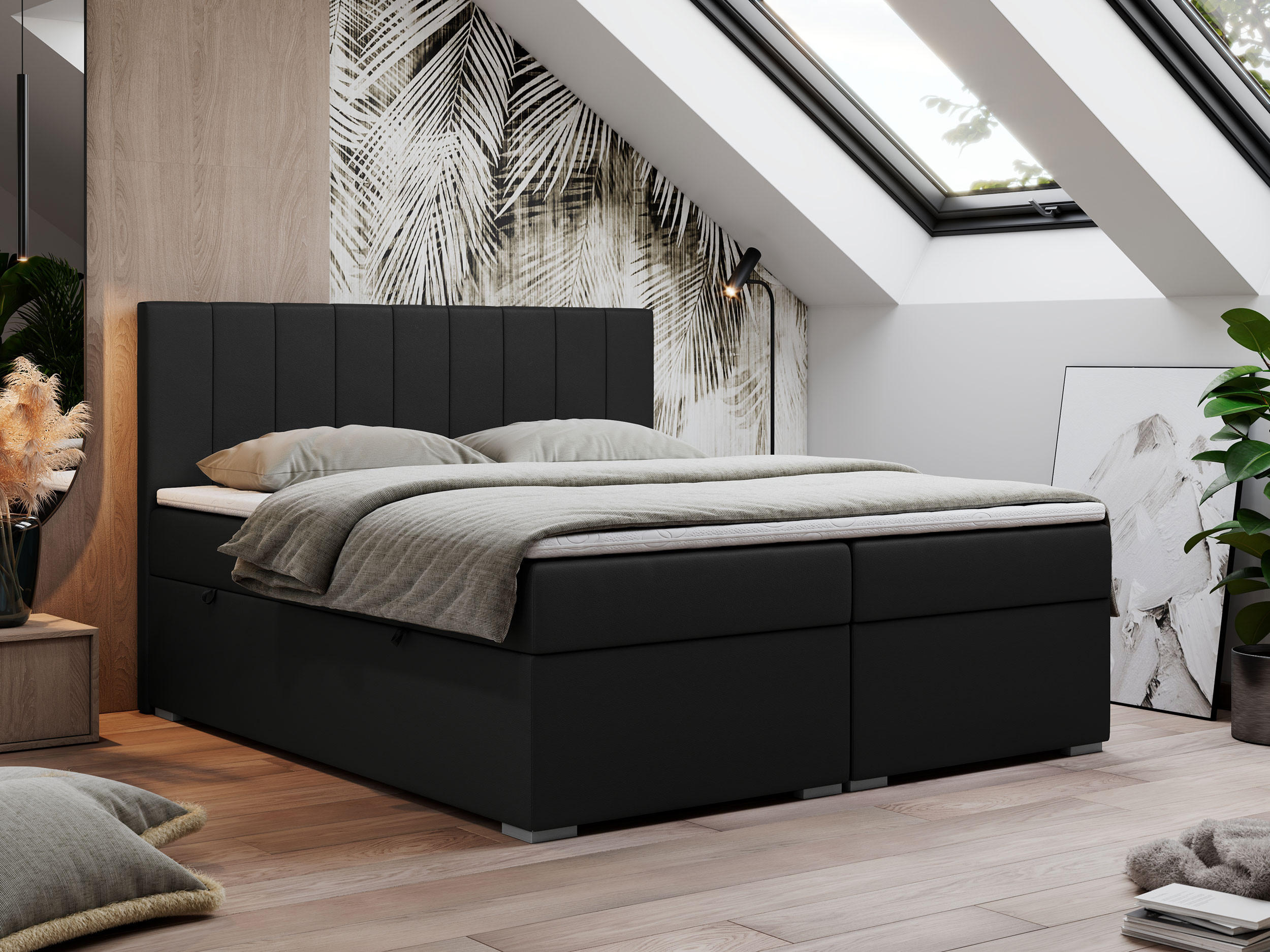 BOXBETT LOPE 140/200 - Schwarz Kunstleder - H3 - Schwarz, Holz/Textil (140/200cm)