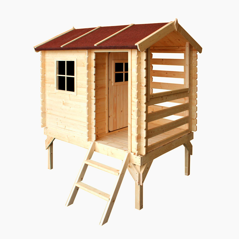 KINDERSPIELHAUS aus Holz - B146xL181xH205 cm/1,1m2 - M501B - Beige, Holz (146/205/182cm) - Timbela