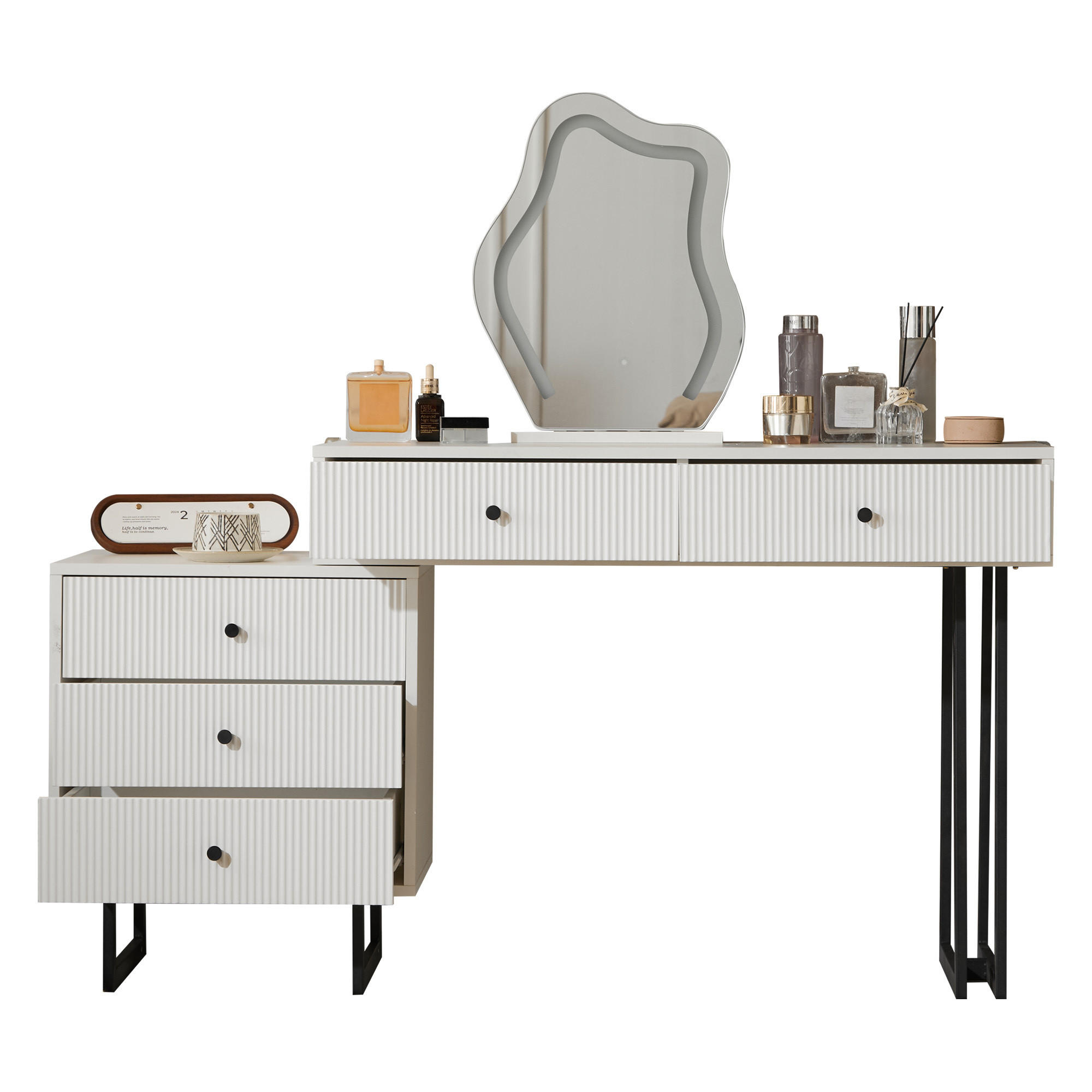 STILVORA TOALETNÍ STOLEK v bílé barvě se zrcadlem, LED osvětlením a výsuvnou deskou 3 barvy světla 100x40x76 cm