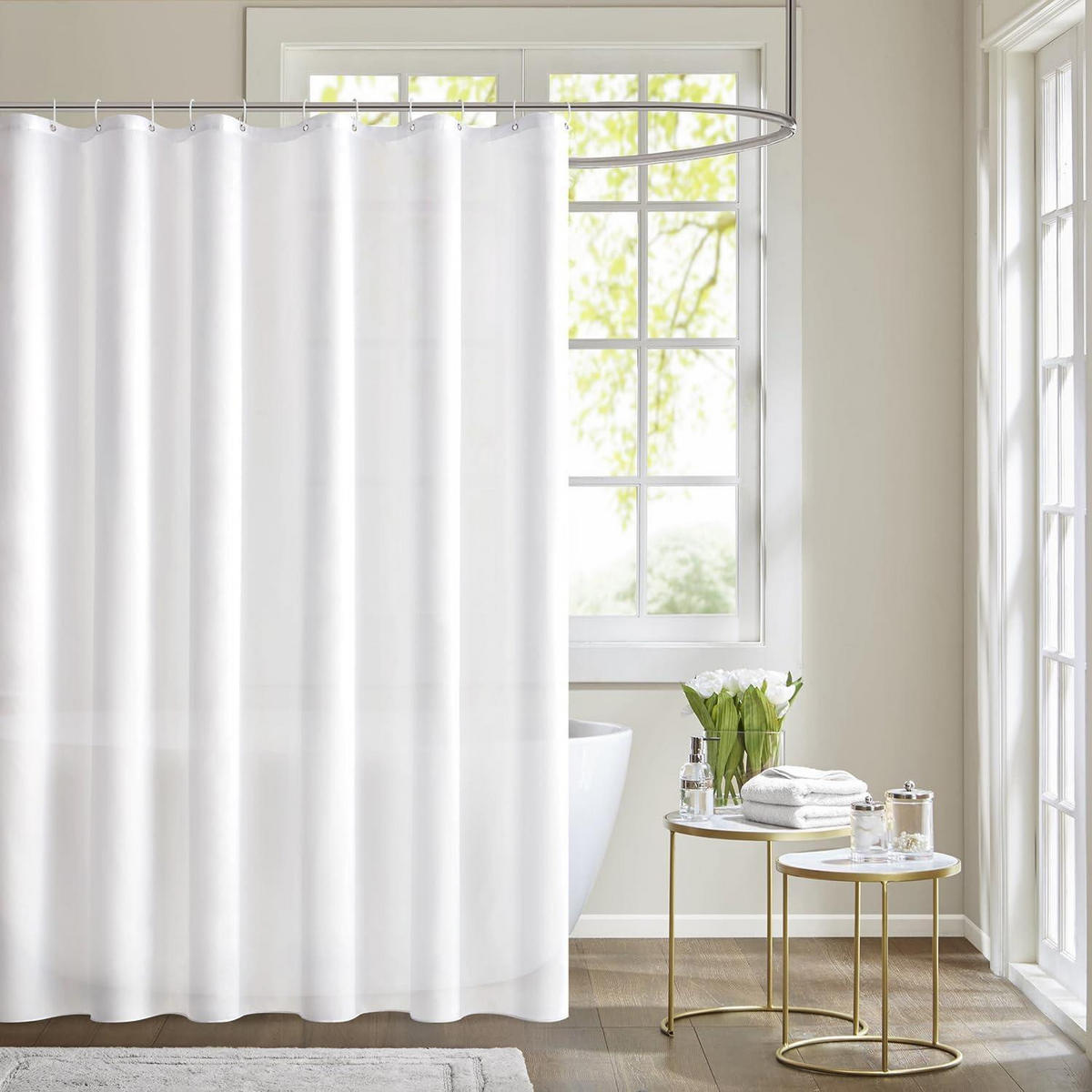 DUSCHVORHANG Weiß 150 x 180 cm Wasserdicht Textil Schnelltrocknend - Weiß, Textil (150/180cm)