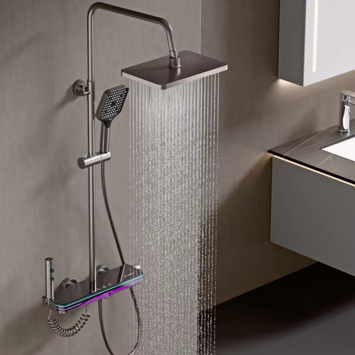 ÜBERKOPFBRAUSESET Digitalanzeige Messing Wandmontage Bidet - Bronzefarben, Metall (40/110/42cm) - Bextcok