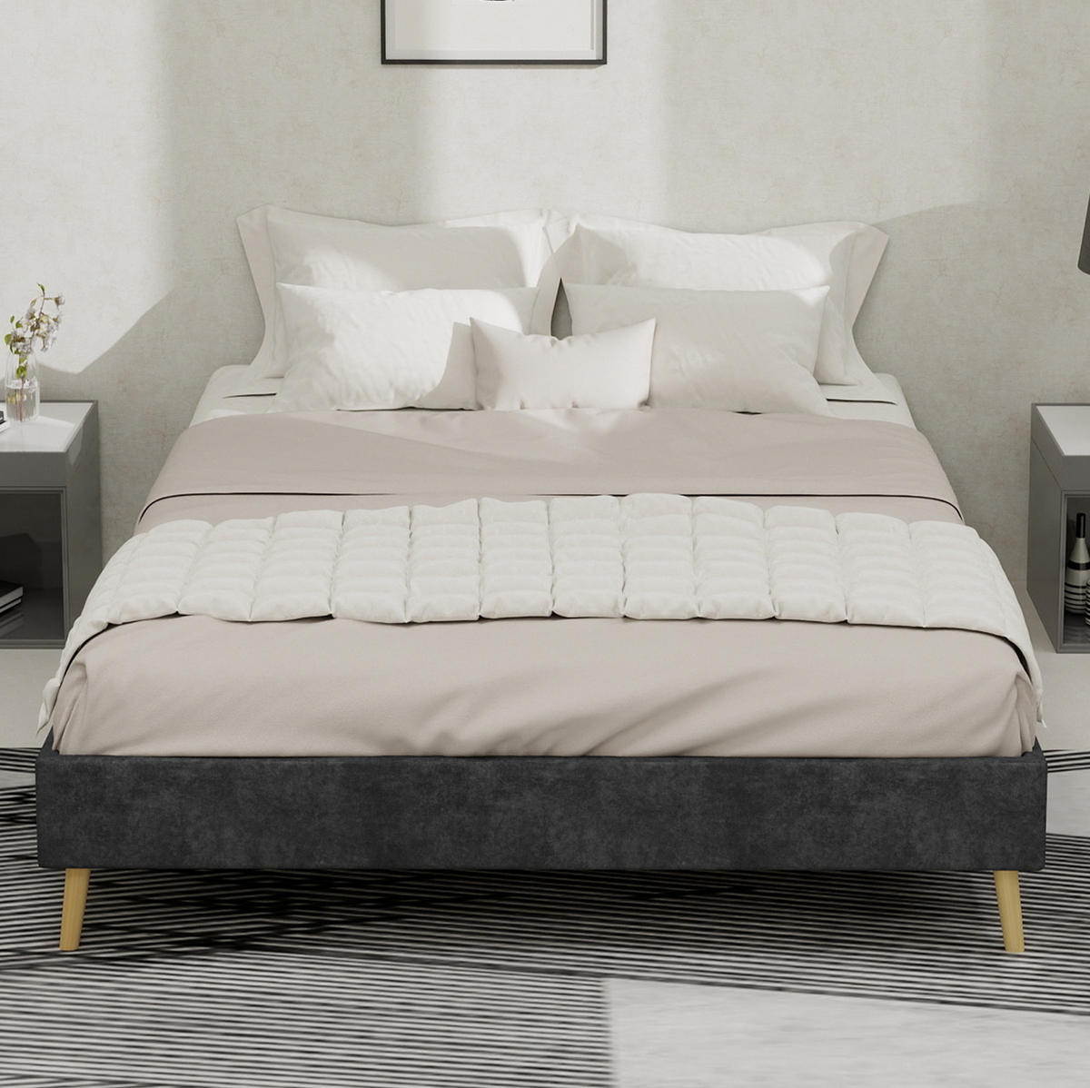 KREVET 140/200 cm od tkanine i metala s modernim minimalističnim dizajnom i stabilnom konstrukcijom, Siva - siva, tekstil (140/200cm) - Redom