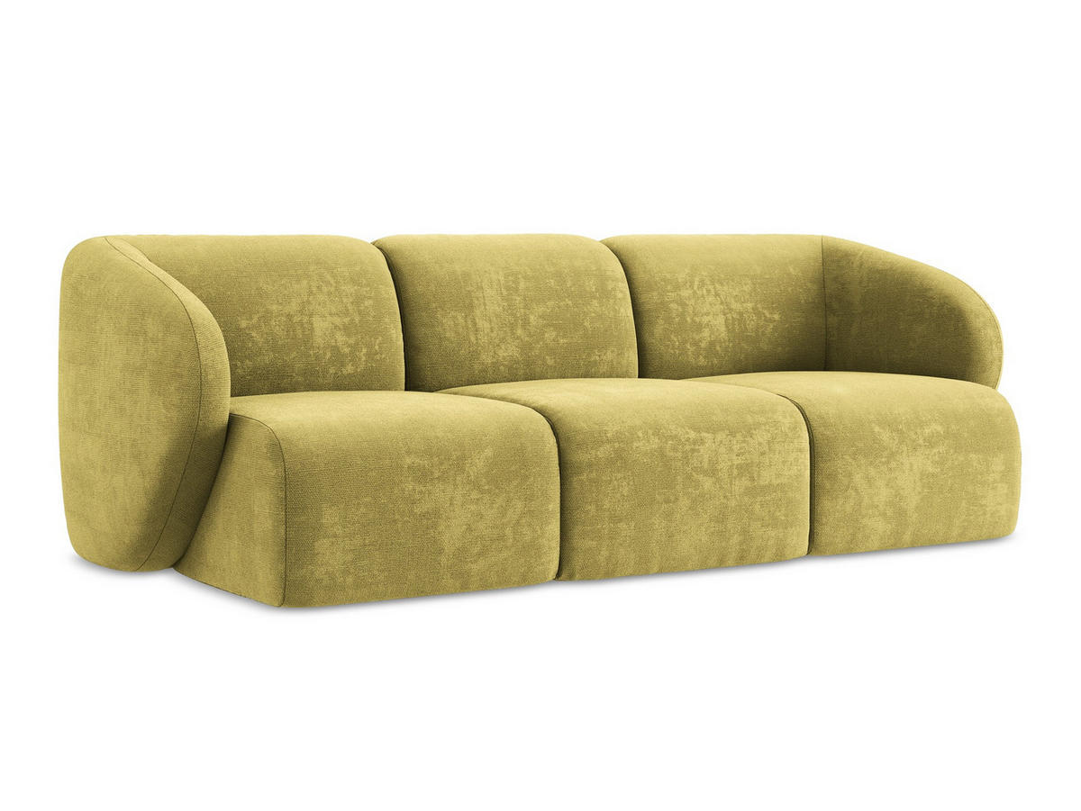 3-SITZER SOFA Chenille Stoff Grün - Limette/Schwarz, Holzwerkstoff/Kunststoff (244/75/94cm) - Makamii