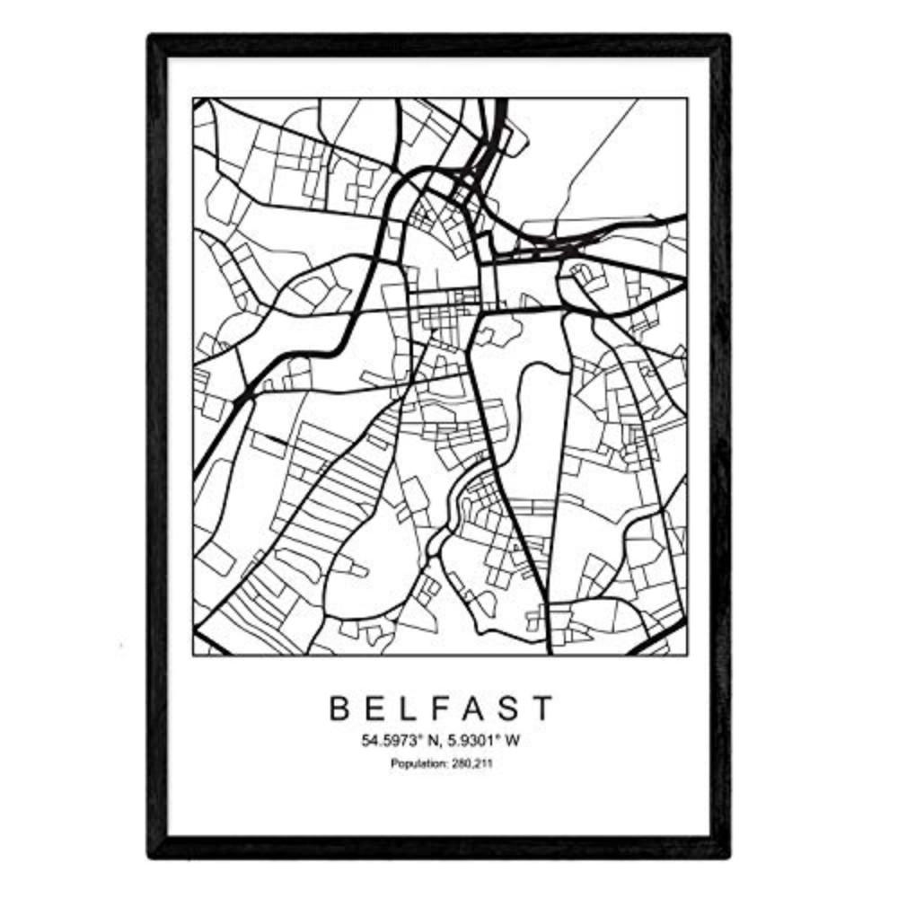 POSTER Belfast Stadtkarte – Nordisch A3 Rahmenlos - Klar, Papier (29.7/5/42cm) - Nacnic