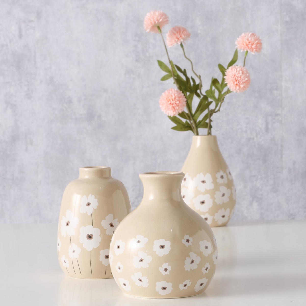 KERAMIKVASE mit Blumenmuster Canea 10/10/11 cm - Beige, Keramik (11cm) - Boltze Home