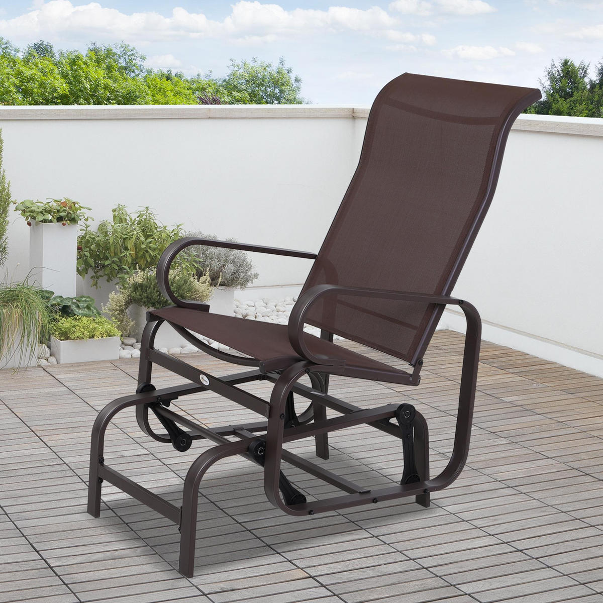 SCHAUKELSTUHL DE-07003 Texteline, wetterfest, bis 160 kg Braun - Braun, Textil/Metall (78/105/60cm) - ComfortXL