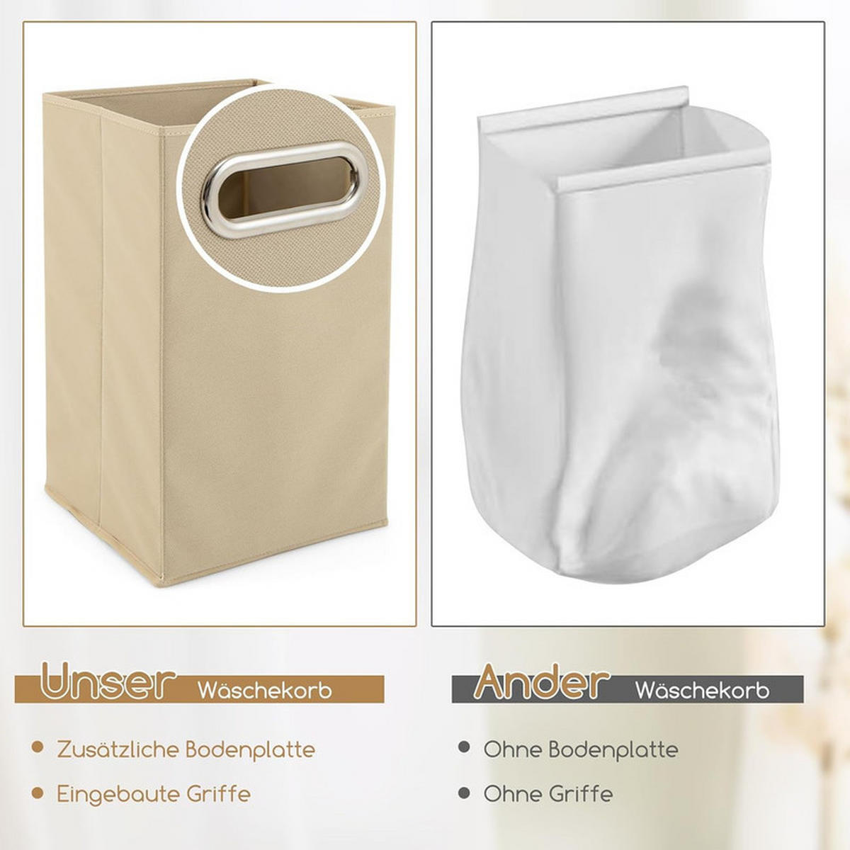 BADEZIMMERREGAL mit Wäschekorb natur - Naturfarben, Naturmaterialien (36/130/33cm) - COSTWAY