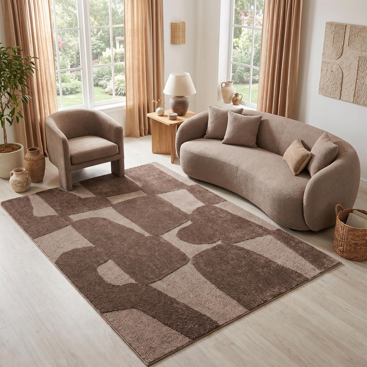 KURZFLORTEPPICH RELIEVO taupe abstrakt 3D-Struktur 140/200 cm - Taupe, Textil (140/200cm) - Tapiso