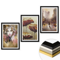 WANDBILDER 3er-Set - 40x60 cm Schwarzer Rahmen - Abstraktes Porträt einer Frau mit Blumen und Regen - Schwarz, Kunststoff (40/60cm) - ArtPrintCave
