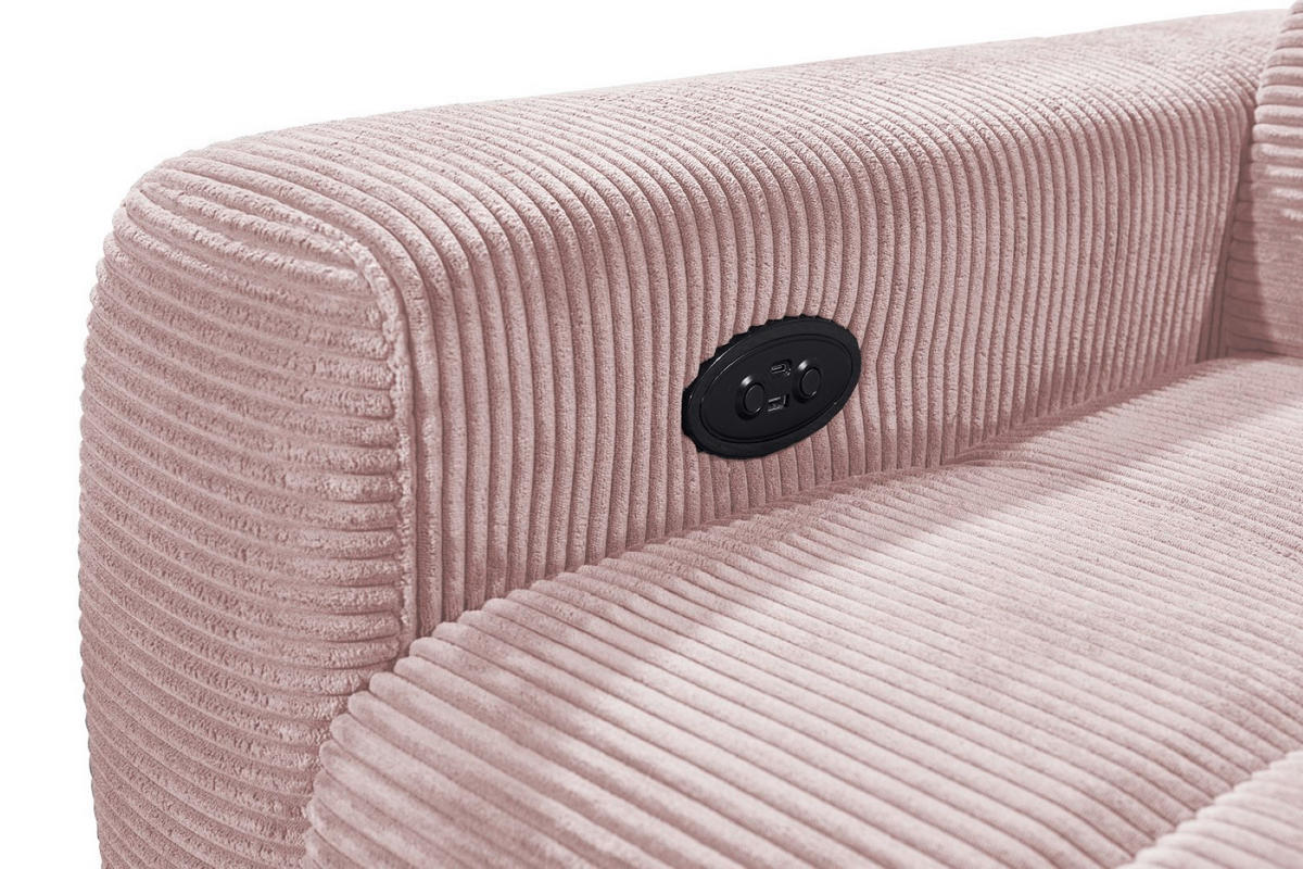 ECKSOFA mit elektronische Sitztiefenverstellung, USB-Anschluss und stilvollem Breitcord-Bezug - Rosa, Textil (200/243cm) - ed exciting design