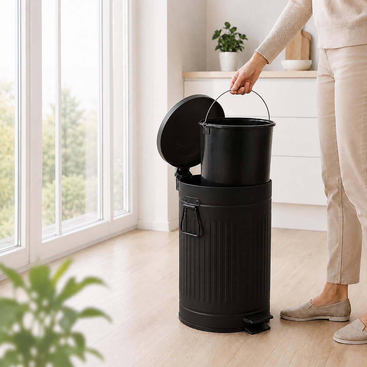 PUBELĂ Neagră 12 l cu pedală softclose metal - negru, material plastic/metal (25/41/25cm) - Relaxdays