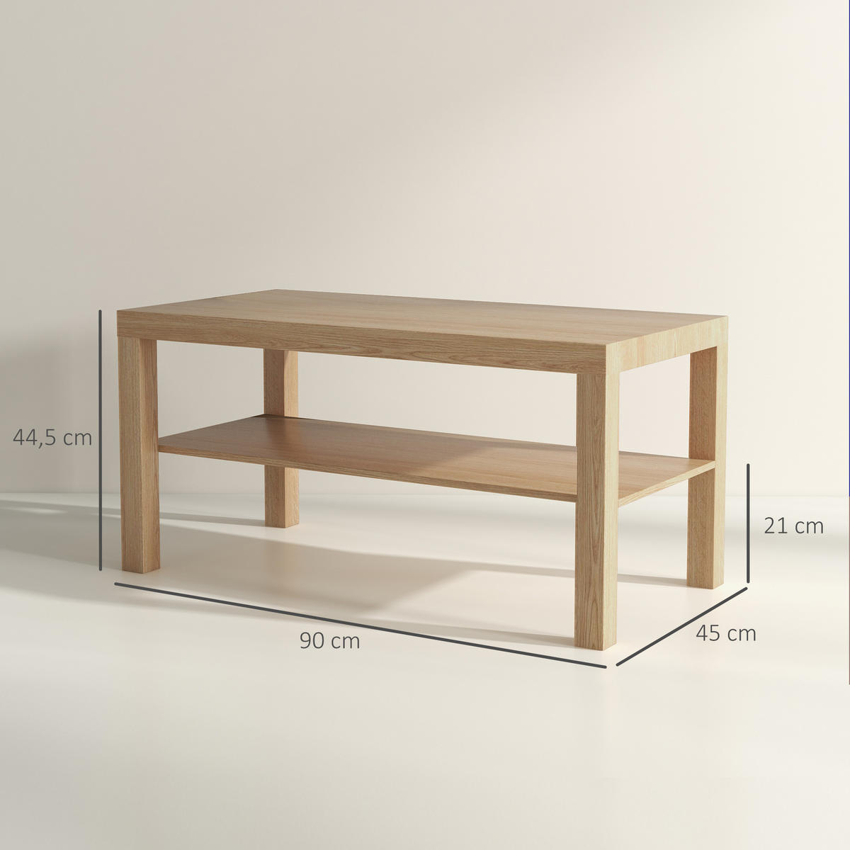 COUCHTISCH DE-15839 2 Ebenen Naturholz - Naturfarben, Holzwerkstoff (90/45/44.5cm) - ComfortXL