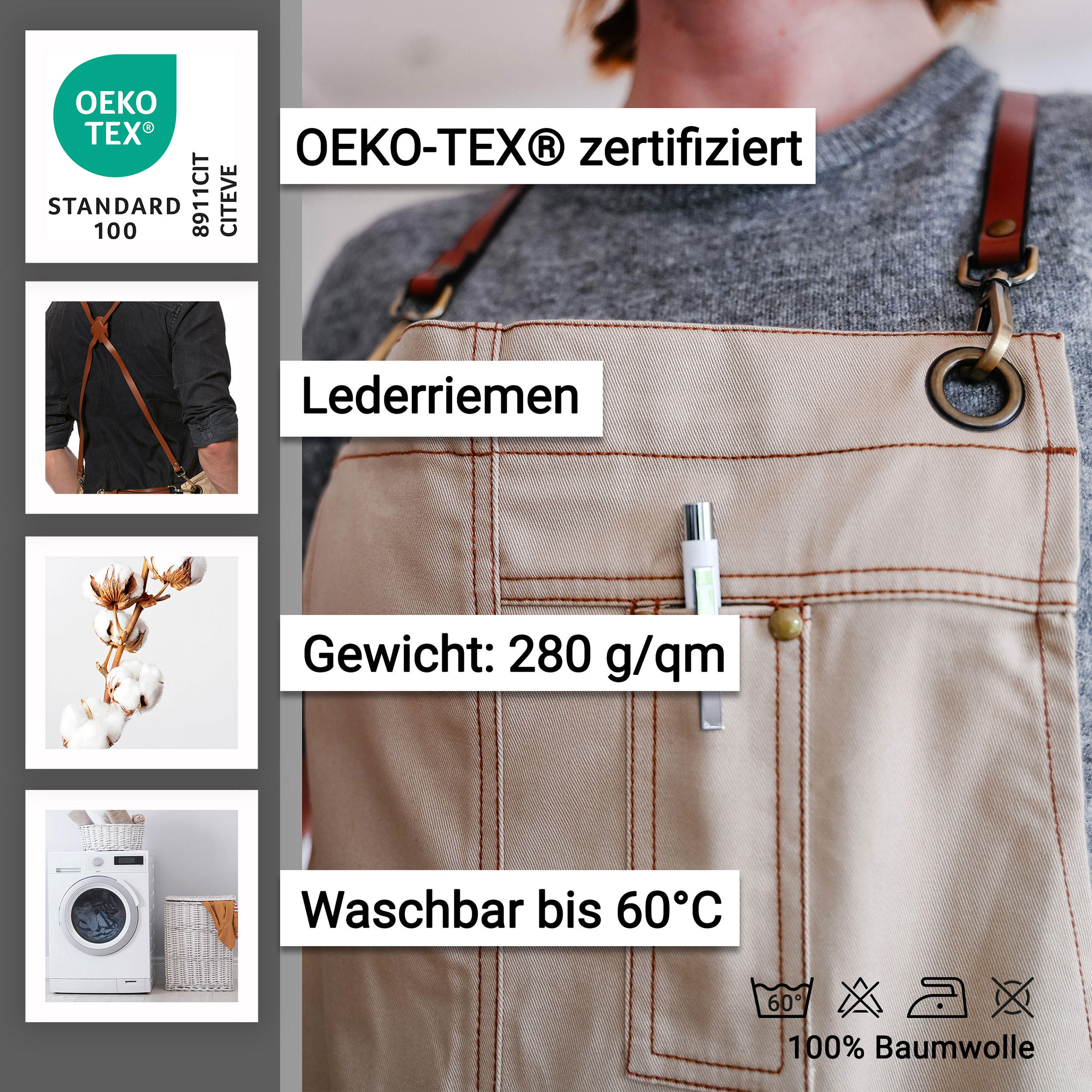 SCHÜRZE , 100% Baumwolle, Beige - Beige, Textil (70/95cm) - Zollner