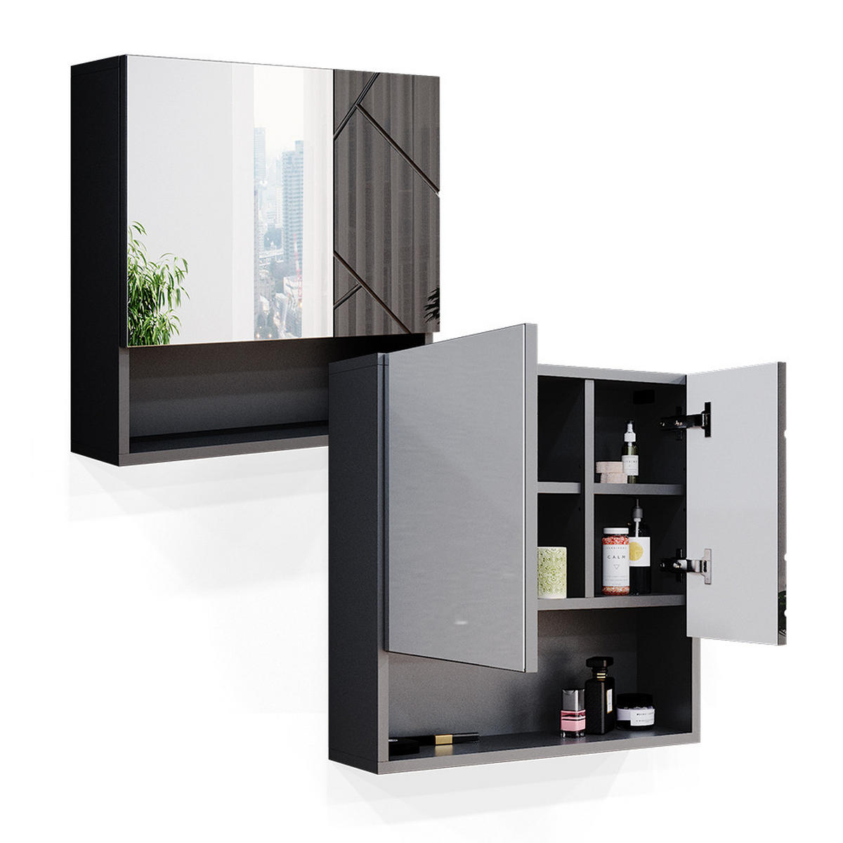 BADSPIEGELSCHRANK Irma Anthrazit Hochglanz 54 x 55 cm - Anthrazit, Holzwerkstoff (54/55/16.9cm) - Vicco