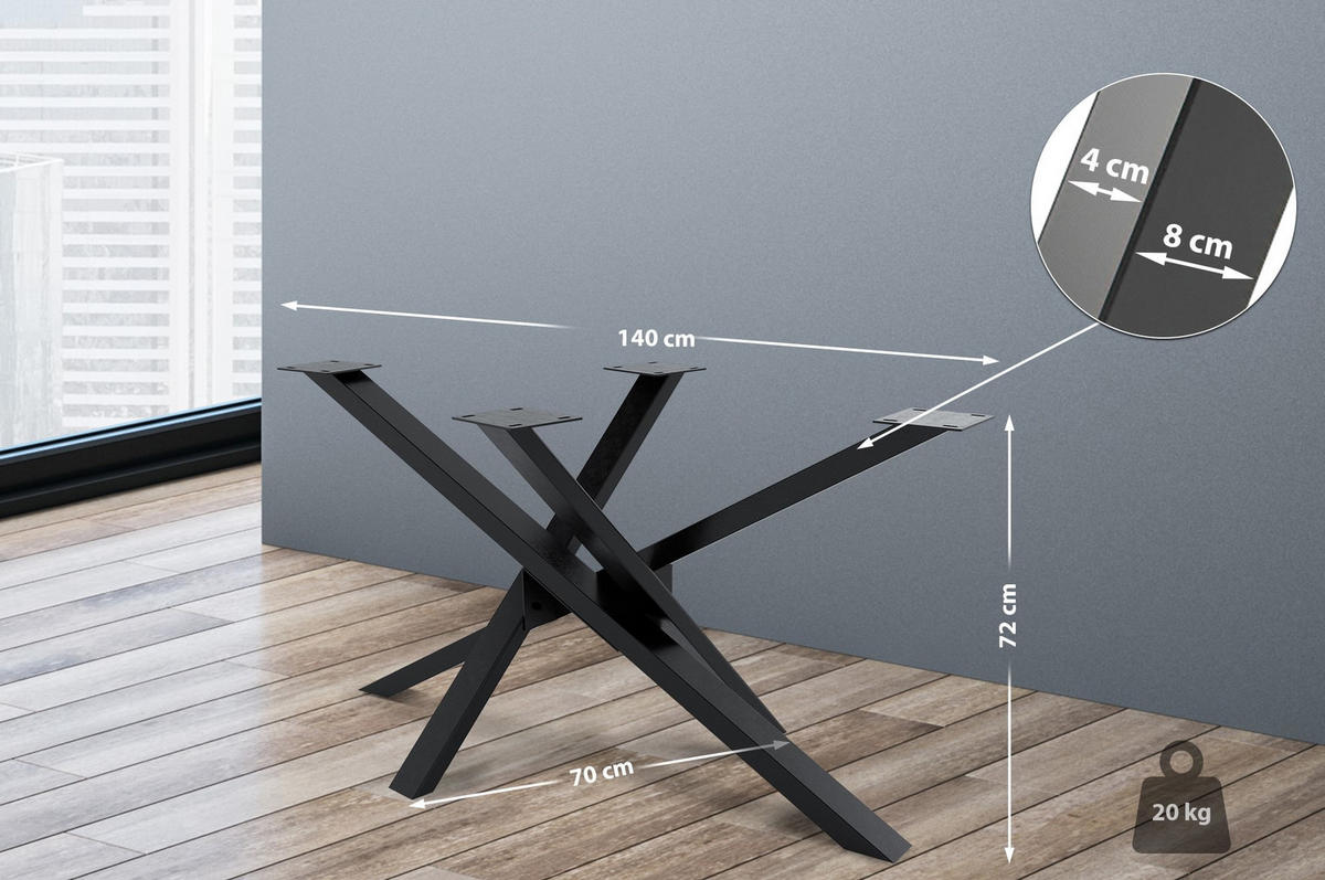 TISCHBEIN eckig 140/70/72 cm Metall industrial schwarz - Schwarz, Metall (140/72/70cm) - CLP