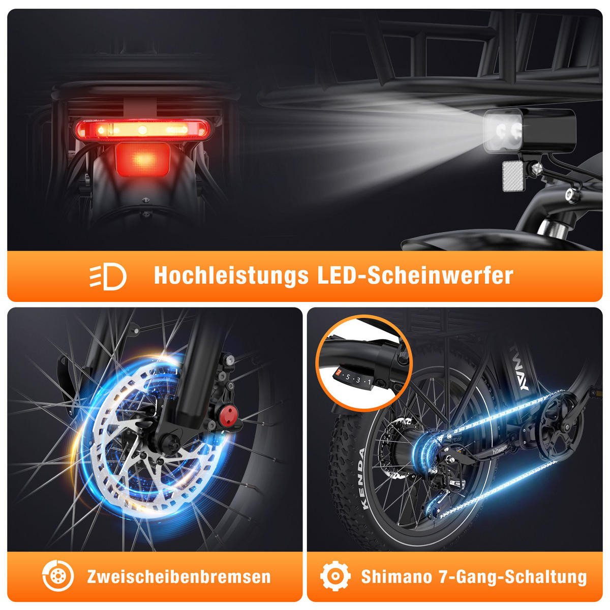E-BIKE BK6S PLUS-R 1296 Wh Akku Reichweite bis 160 km - Schwarz, Metall (79cm) - HITWAY