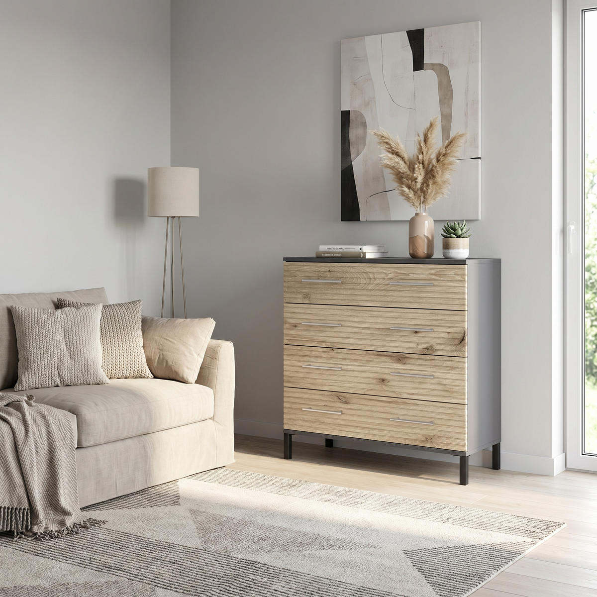 KOMMODE Bravo Eiche Viking - Sonoma Eiche, Holzwerkstoff (76/84/35cm) - Vladon