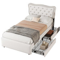 ČALOUNĚNÁ postel 90/200 cm světle béžová z MDF a lnu se 2 zásuvkami a nastavitelným čelem - bílá, textil (90/200cm) - OKWISH