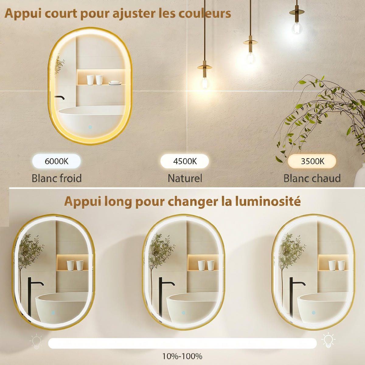 SPIEGELSCHRANK Goldfarben 50/14,5/70 cm mit LED-Beleuchtung - Goldfarben, Glas (50/70/14.5cm) - PANGIVO