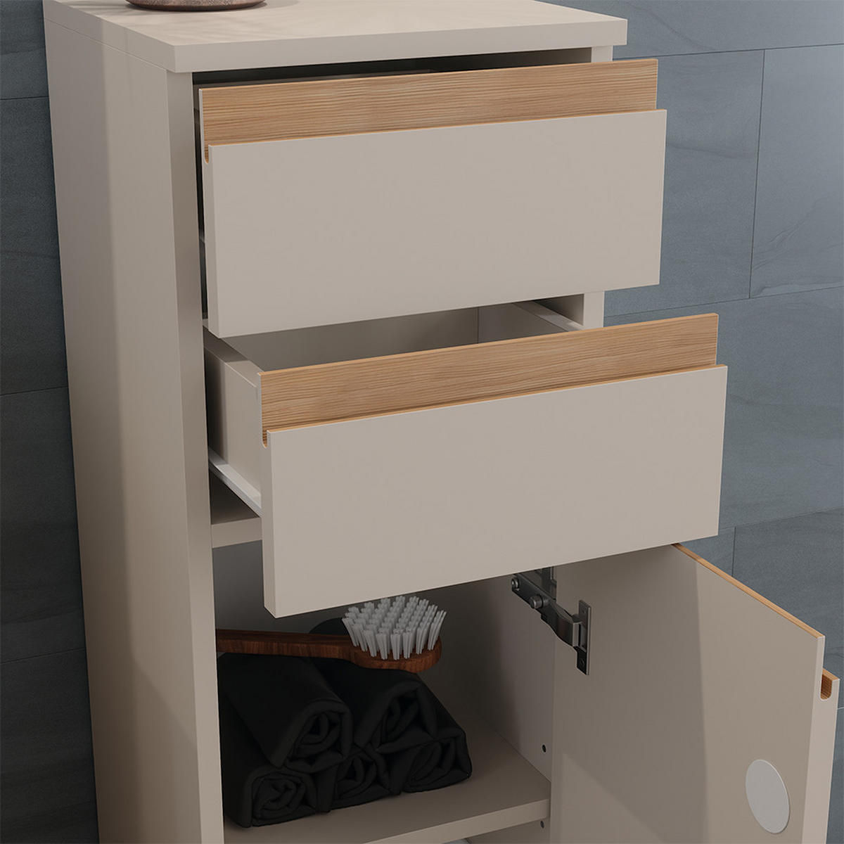 STŘEDNÍ SKŘÍŇKA J-Shape Kašmír/Řemeselné 30 x 95 cm se 2 zásuvkami - kašmírová/světle šedá, kompozitní dřevo (30/95/30cm) - Vicco