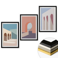 WANDBILDER 3er-Set - 40x60 cm Schwarzer Rahmen - Architekturgrafiken in Pastellfarben - Schwarz, Kunststoff (40/60cm) - ArtPrintCave