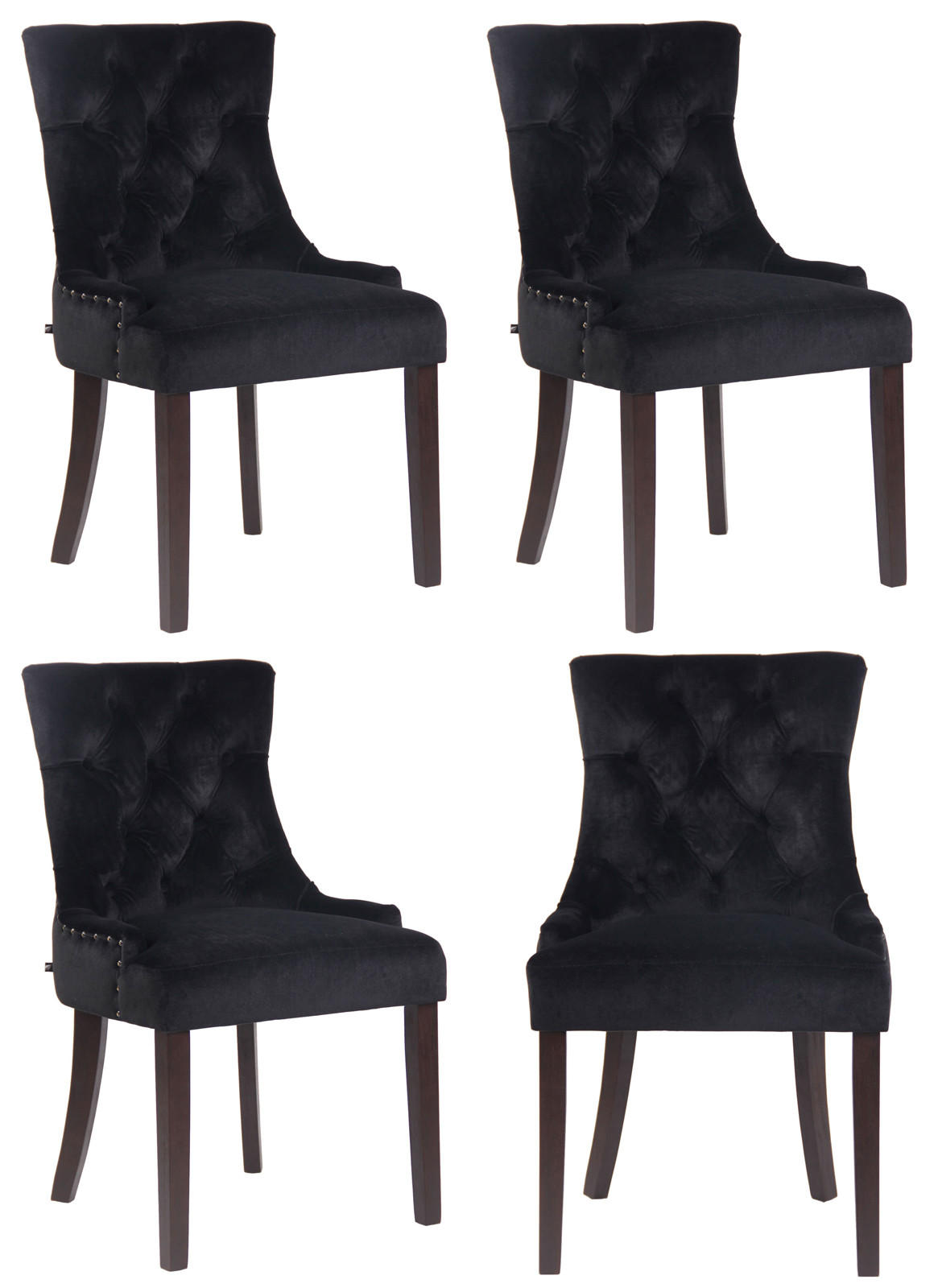 WOHNZIMMERSTUHL 4er Set Samt schwarz - Schwarz, Holz/Textil (55/92/58cm) - CLP