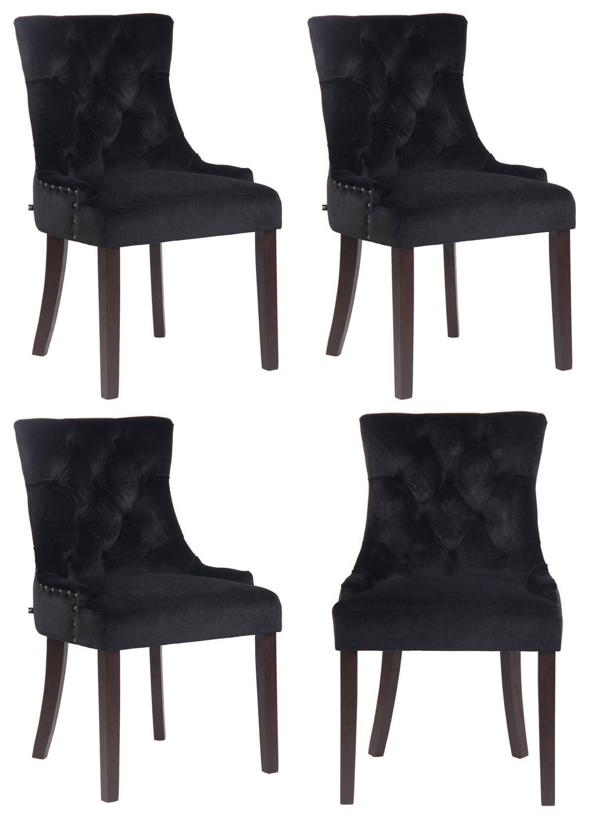 WOHNZIMMERSTUHL 4er Set Samt schwarz - Schwarz, Holz/Textil (55/92/58cm) - CLP