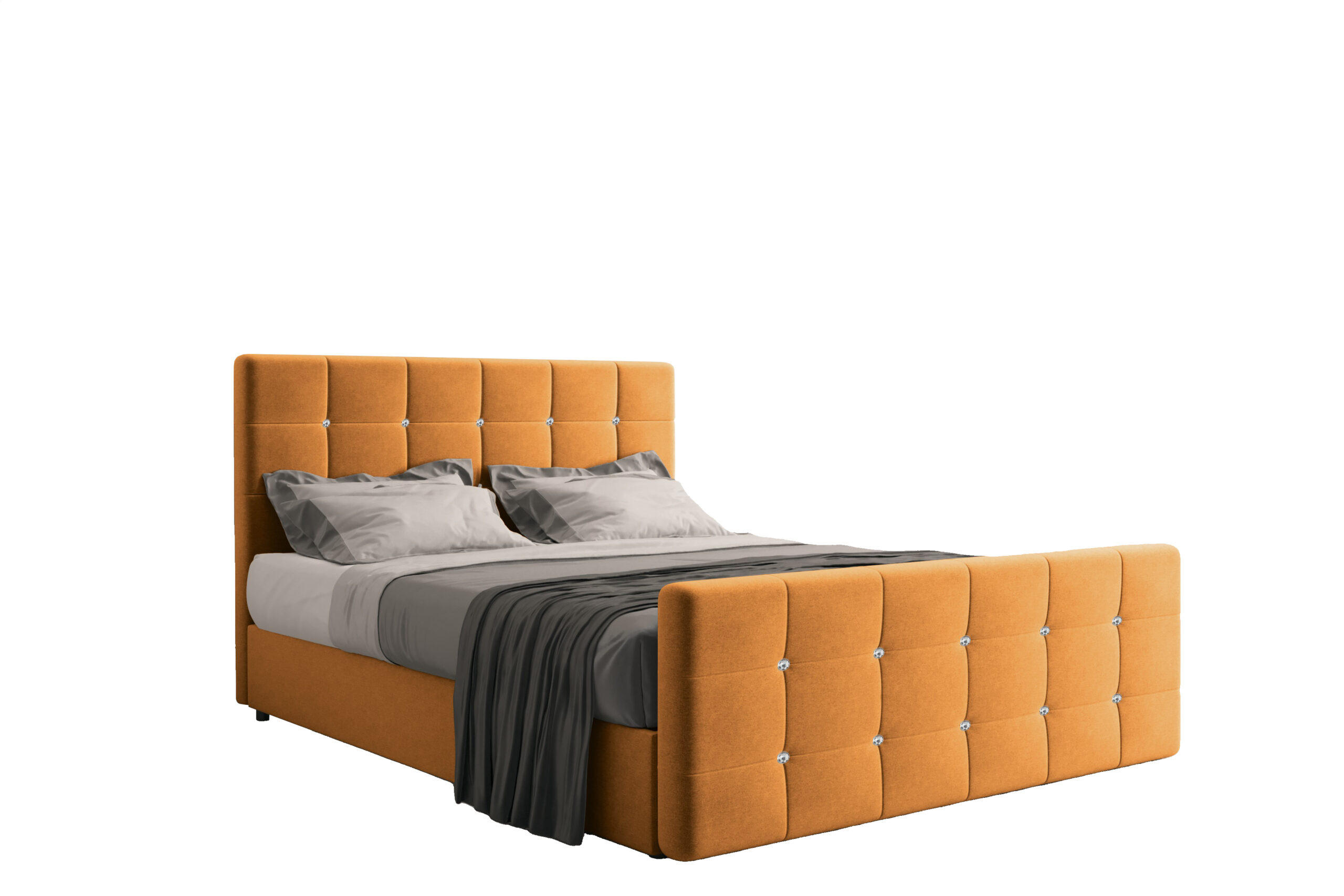 BOXBETT Mit Bettkasten Und Matratze Topper ROMA 200x200 cm Orange H3-Bonell - Dunkelblau/Orange, Holz/Holzwerkstoff (200/200cm) - Kaiser Möbel
