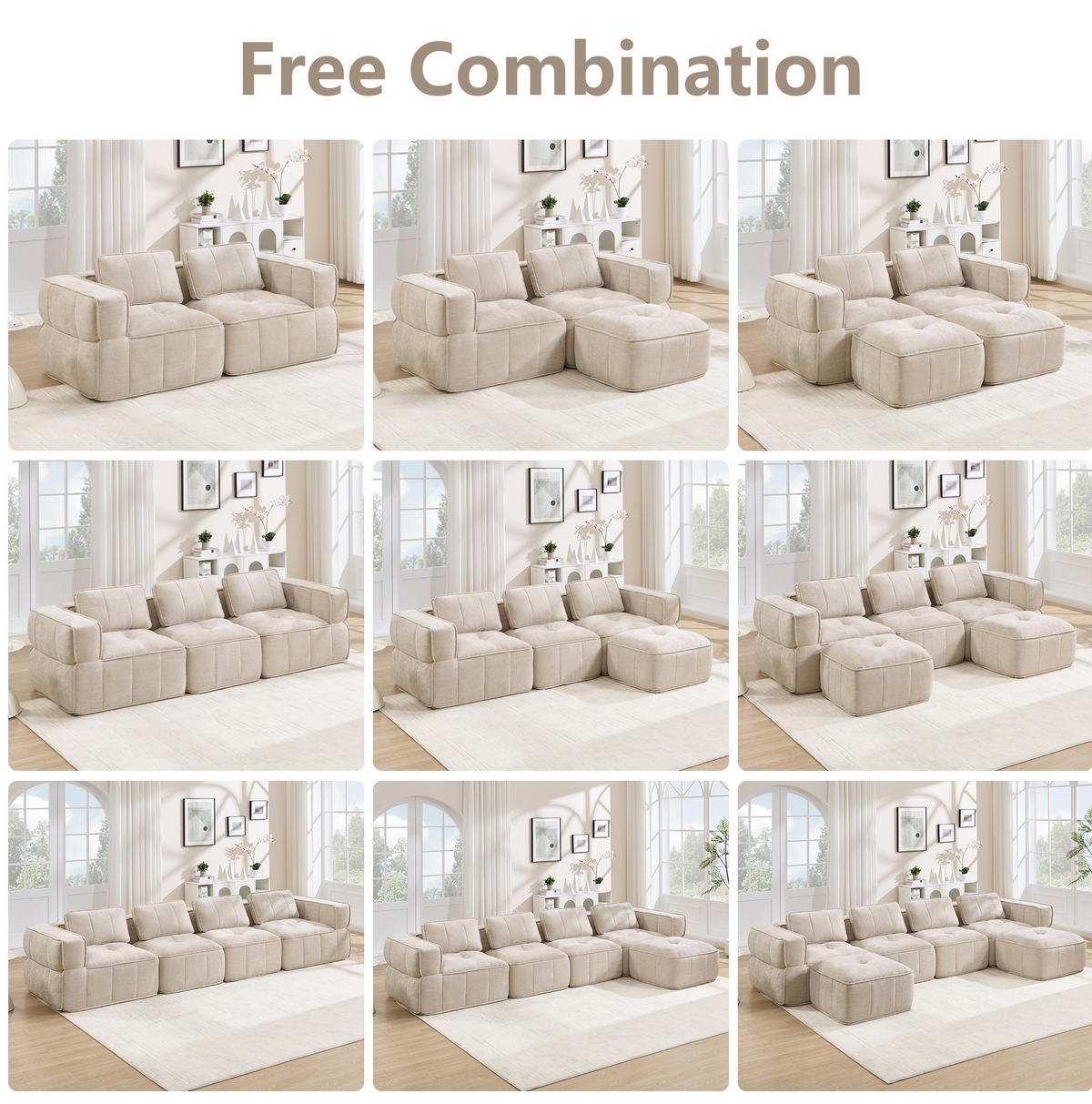 SOFA 198/162/67 cm in Beige aus Polyester mit tiefer Sitzfläche - Beige, Kunststoff (162/67/198cm) - Flora Grace