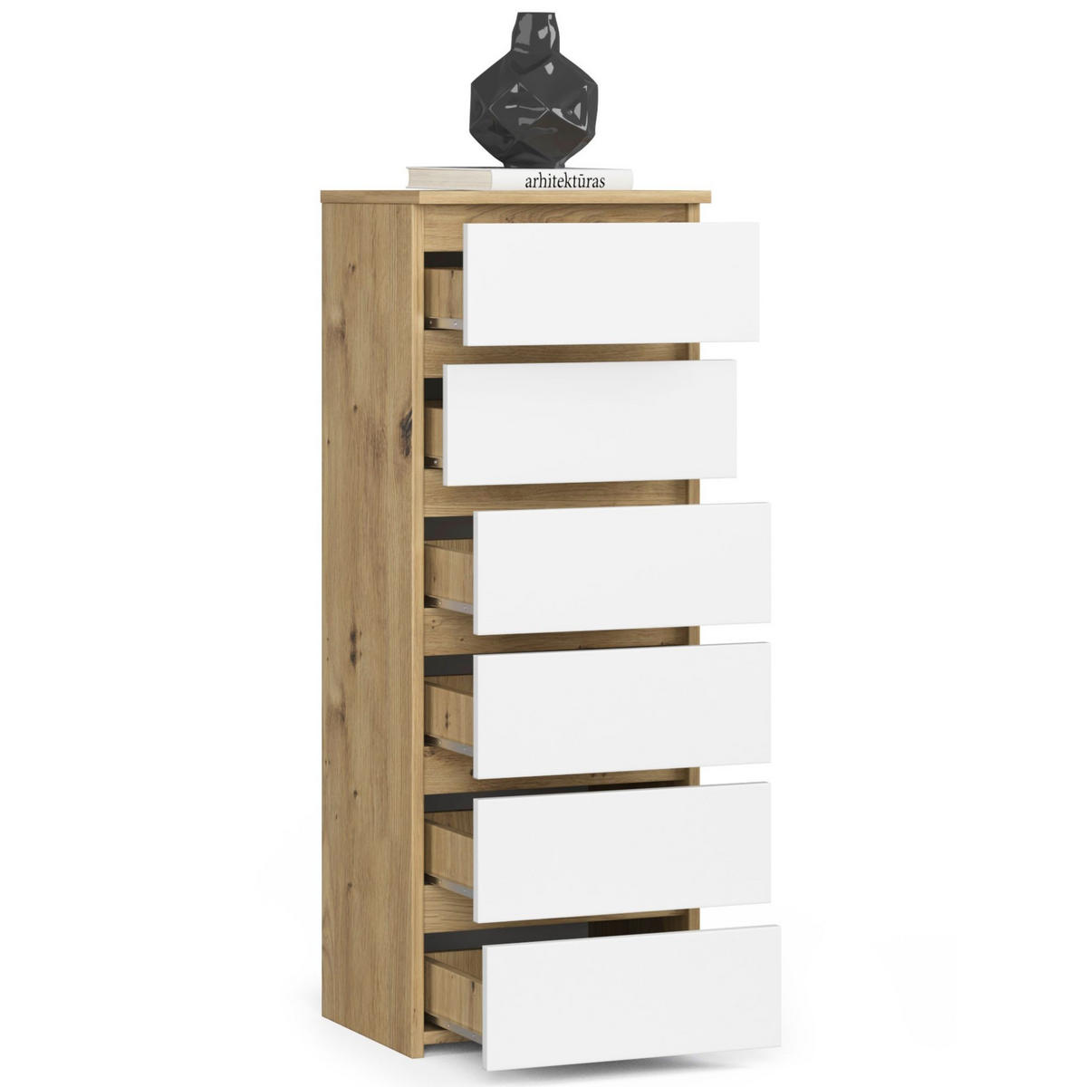 KOMMODE Eiche Artisan, Weiß 40x35x109 cm - Eiche Artisan/Weiß, Holzwerkstoff (40/109/35cm) - Akord