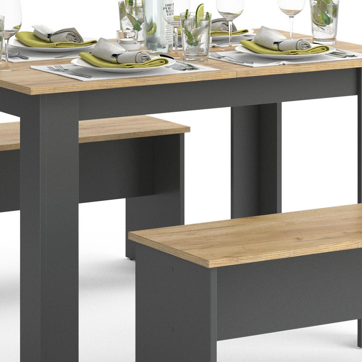 ESSTISCH SET Sentio Anthrazit 110 x 70 cm mit 2 Bänken - Anthrazit, Holzwerkstoff (110/73/70cm) - Vicco