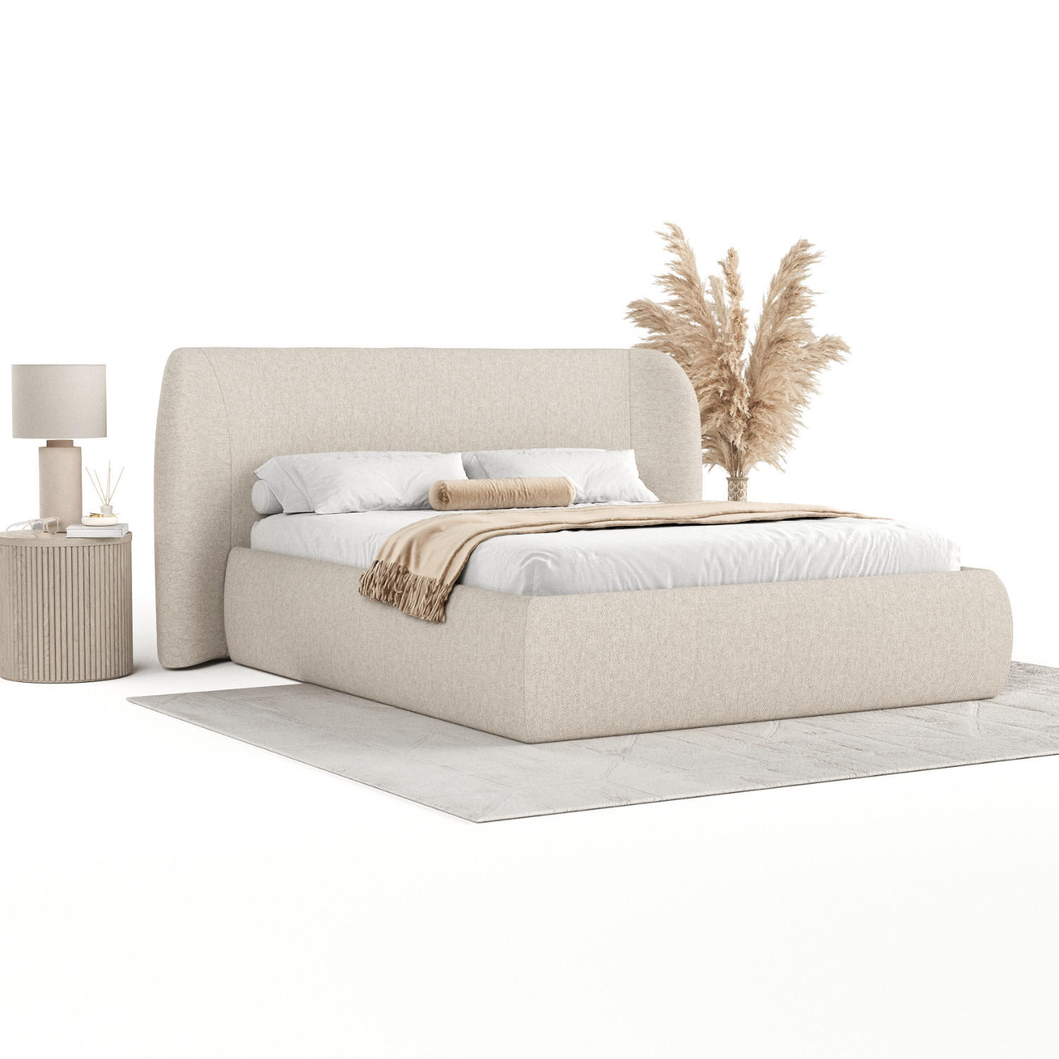 POLSTERBETT Bellano mit Stauraum 160/200 cm Hellbeige im Megan Stoff - Sandfarben/Schwarz, Holz/Holzwerkstoff (160/200cm) - AltaBeds