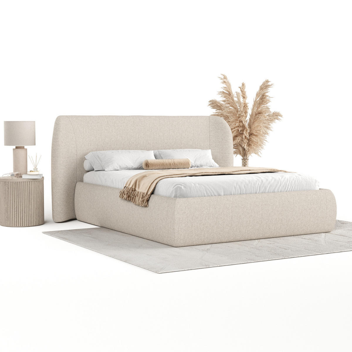 POLSTERBETT Bellano mit Stauraum 200/200 cm Hellbeige im Megan Stoff - Sandfarben/Schwarz, Holz/Holzwerkstoff (200/200cm) - AltaBeds