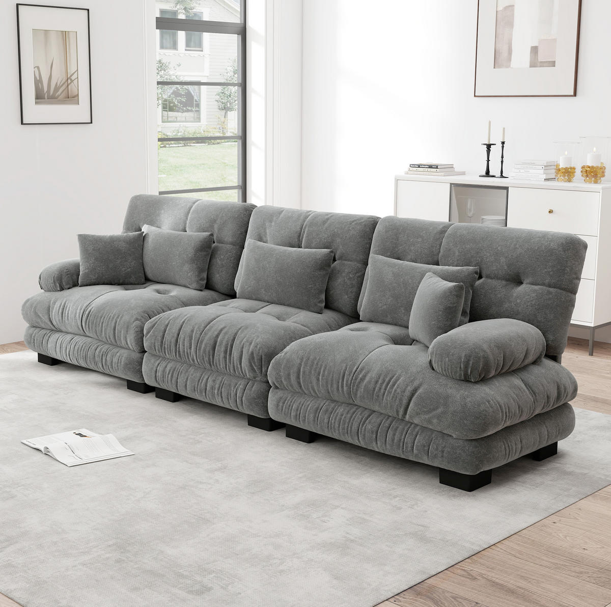 SOFA modular Tiefensitz Chenille Grey - Hellgrau, Kunststoff (77/81/313cm) - Meubliv