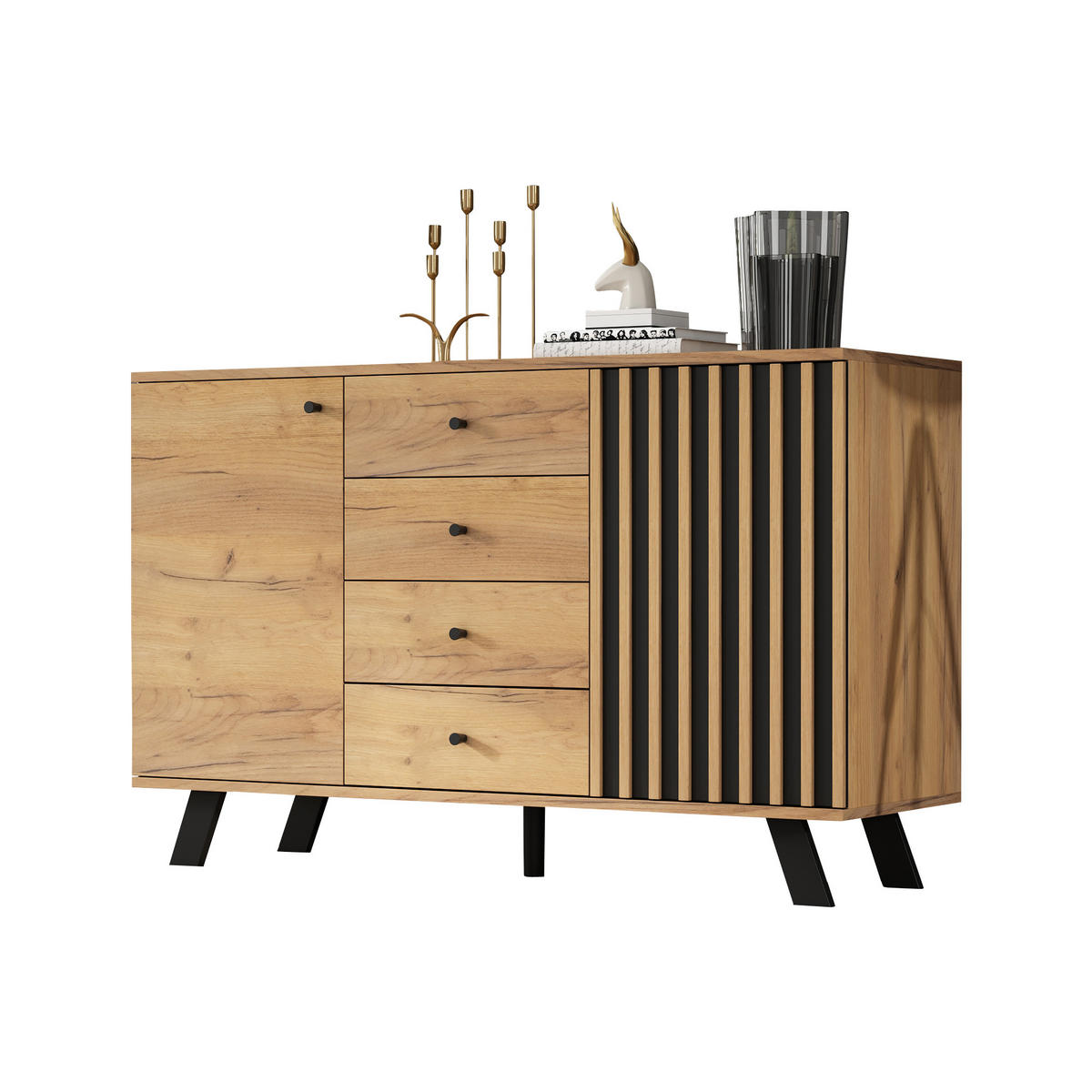 SIDEBOARD Schwarz Natur 120/38/75 cm - Schwarz, Holzwerkstoff (120/75/38cm) - PANGIVO