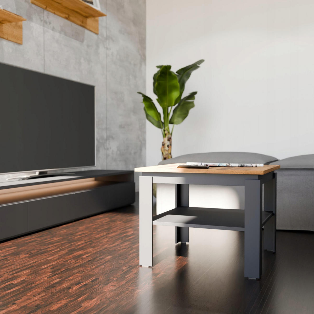 COUCHTISH CR3-STERN-55 Graphit-Wotan Eiche 55/55/43 cm - Anthrazit/Eiche Wotan, Holzwerkstoff (55/55/43cm)