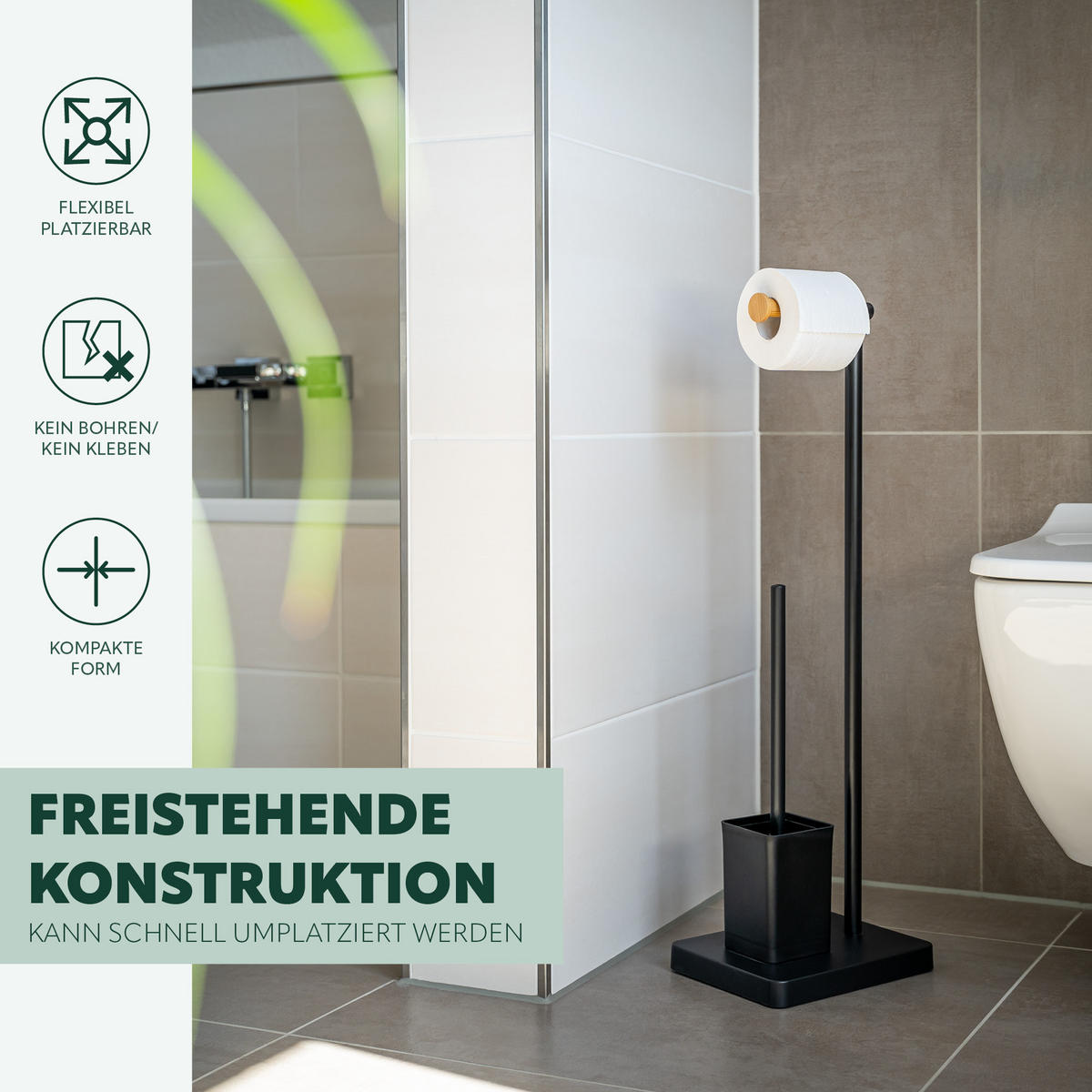 STAND-WC-GARNITUR, schwarz - Schwarz, Kunststoff (23/70/18cm) - bremermann