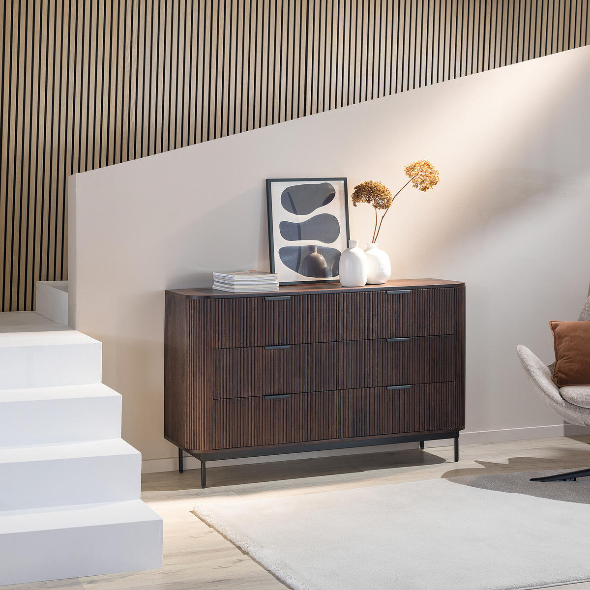 MASSIVES SIDEBOARD - Akazie Dunkel - Schwarz/Braun, Holz/Metall (140/85/40cm) - home24