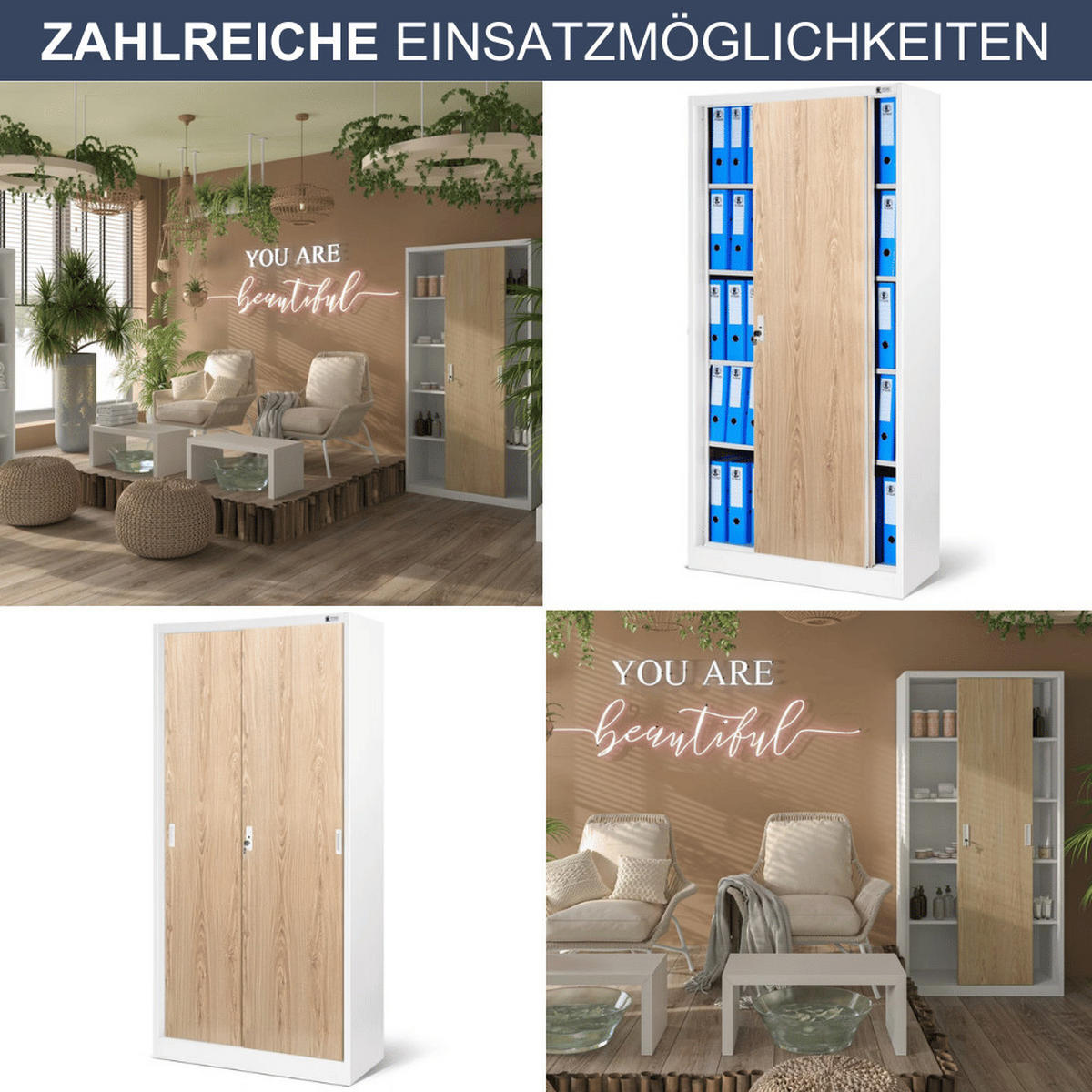 AKTENSCHRANK abschließbar ROLF mit Schiebetüren 185x90x40cm Weiß-Sonoma Eiche - Weiß, Metall (90/185/40cm) - DELUKE