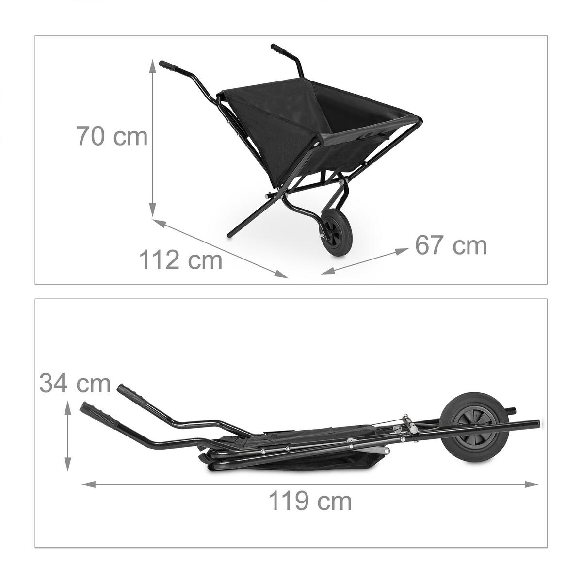 FALTSCHUBKARRE - Schwarz, Kunststoff/Textil (112/70/67cm) - Relaxdays