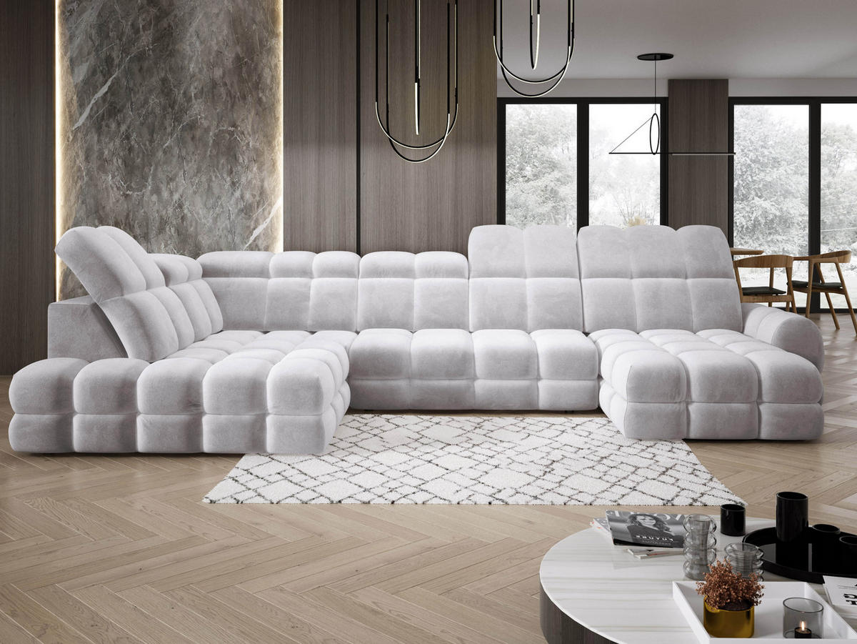 ECKSOFA TOLLO Salvador-stoff U-form 400x217x105 cm silber - Alufarben, Holz/Textil (400/217cm) - DomoHome