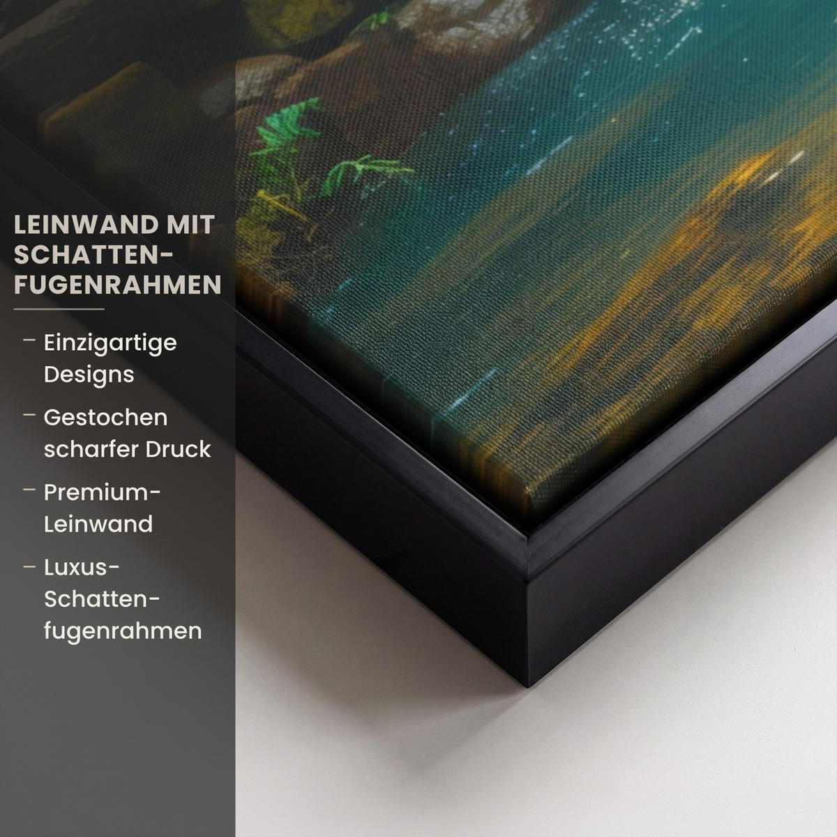 LEINWAND Bilder mit Rahmen - Wasserfall - Dschungel - Sonne - Grün - Natur - 50x50 - Grün, Textil (50/50cm) - MuchoWow