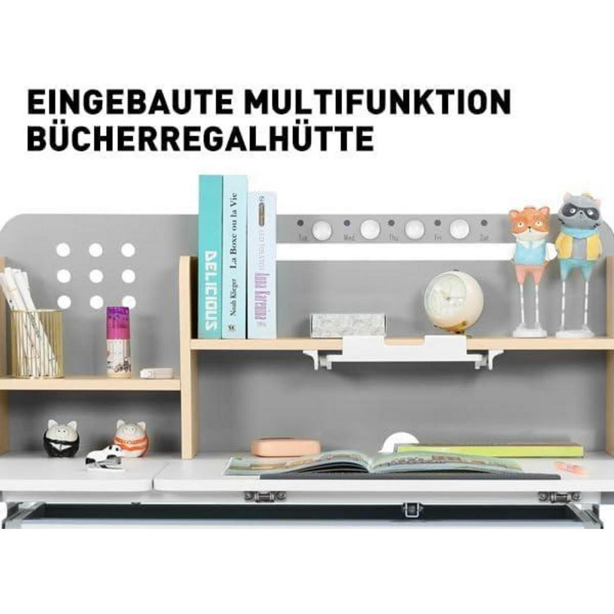 KINDERSCHREIBTISCH höhenverstellbar mit Bücherregal und Schubladen - Weiß, Holzwerkstoff (100/111.3/60cm)