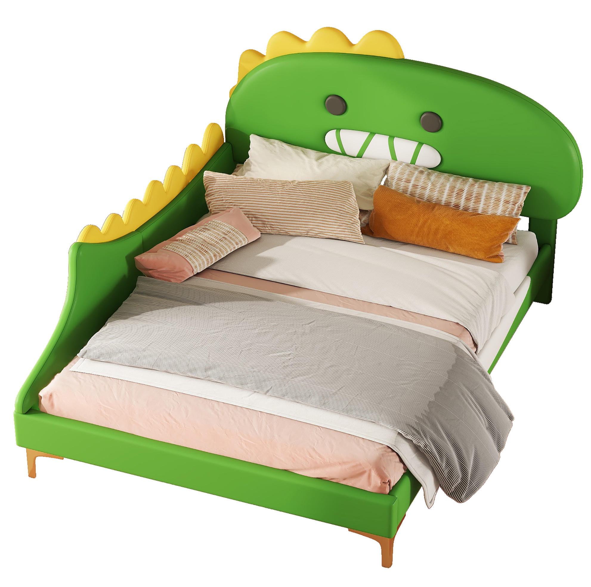 KINDERBETT 140/200 cm in Grün aus PU und MDF in Dinosaurierform - Grün, Kunststoff (140/200cm) - OKMYHOME
