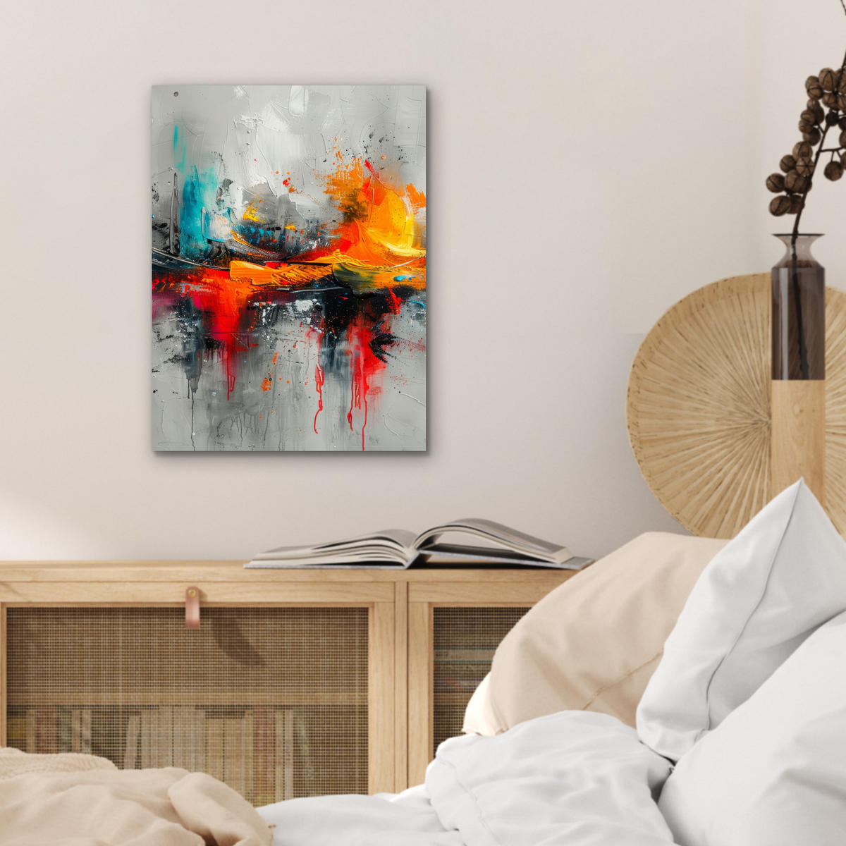 KOVOVÝ OBRAZ Moderné umenie - Oranžová - Sivá - Abstraktné 30x40 cm - svetlosivá, kov (30/40cm) - MuchoWow