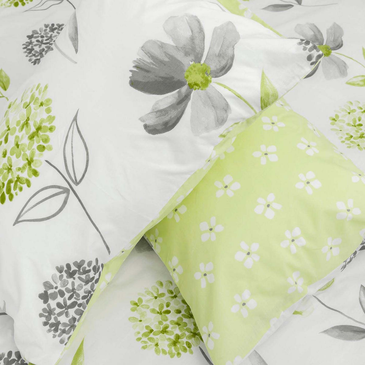 WENDEBETTWÄSCHE Blumen - Grün, Textil (230/220cm) - Homescapes